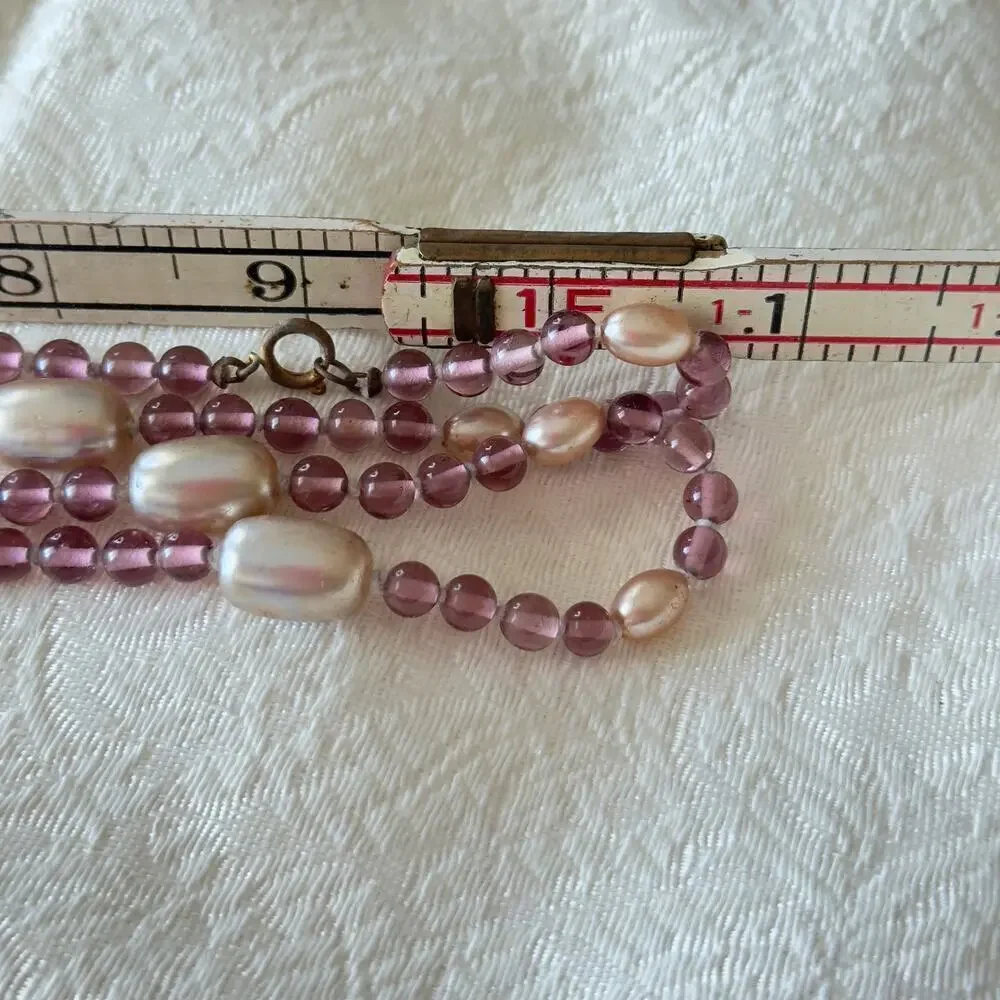 Vintage Amethyst Purple Glass and Champagne Faux Pear1940’s Flapper Necklace 48”
